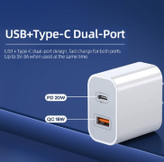 آداپتور شارژر 20 وات REMAX مدل RP-U68 – دو پورت Type-C و USB