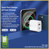 آداپتور شارژر 20 وات REMAX مدل RP-U68 – دو پورت Type-C و USB