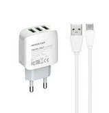 آداپتور و کابل شارژ17W KINGSTAR مدل KW163C – سه پورت USB