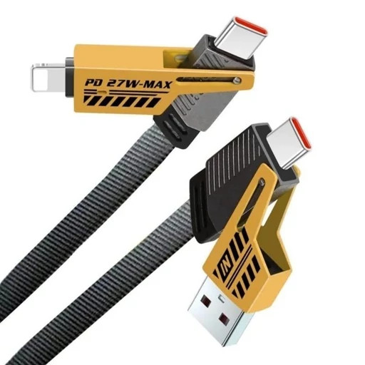 کابل شارژر ۴ کاره PD 27W-MAX با روکش کنفی مقاوم و طول ۱.۲ متر