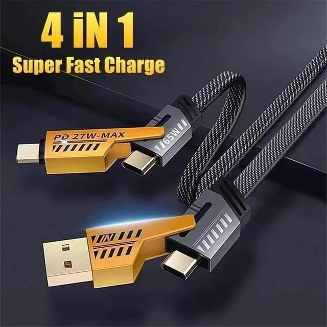 کابل شارژر ۴ کاره PD 27W-MAX با روکش کنفی مقاوم و طول ۱.۲ متر