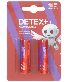 باتری قلمی شارژی دتکس (DETEX) مدل HR6 سایز AA بسته ۲ عددی