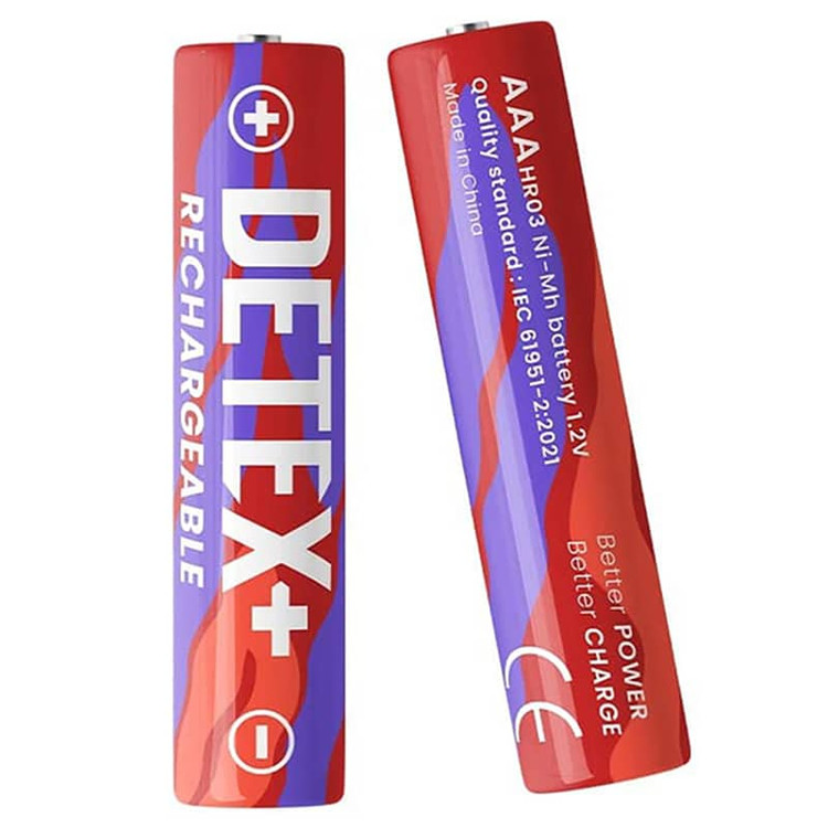 باتری نیم قلمی شارژی دتکس پلاس (+DETEX) مدل HR03 سایز AAA بسته ۲ عددی