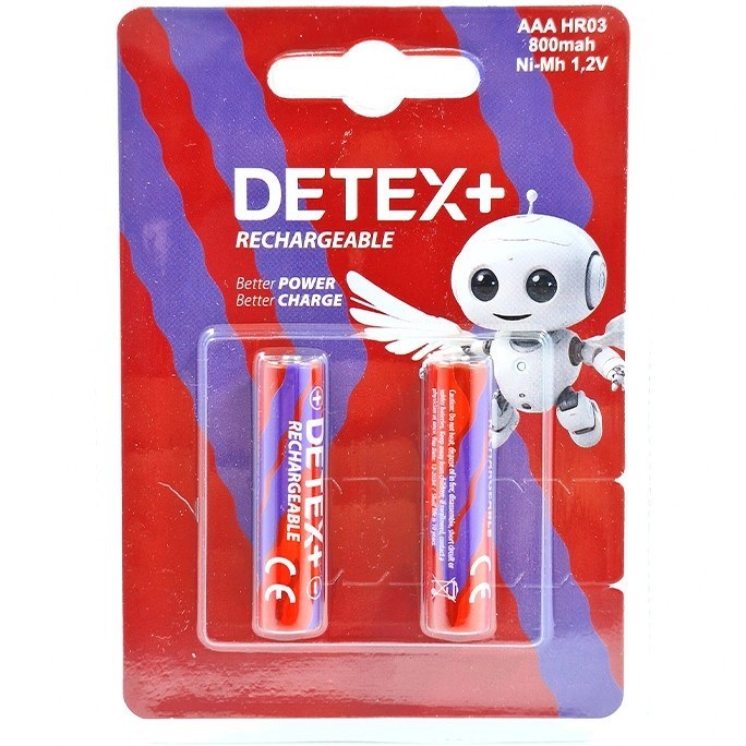 باتری نیم قلمی شارژی دتکس پلاس (+DETEX) مدل HR03 سایز AAA بسته ۲ عددی