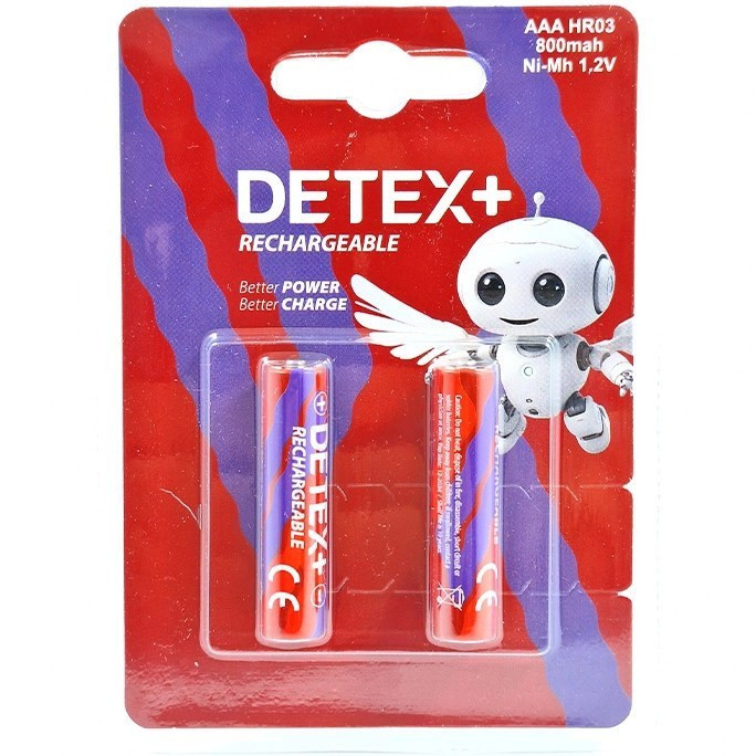 باتری نیم قلمی شارژی دتکس پلاس (+DETEX) مدل HR03 سایز AAA بسته ۲ عددی
