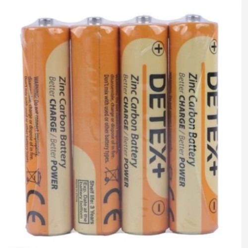 باتری نیمه قلمی کربنی دتکس پلاس +DETEX مدل AAA R03P 1.5V – بسته 4 عددی
